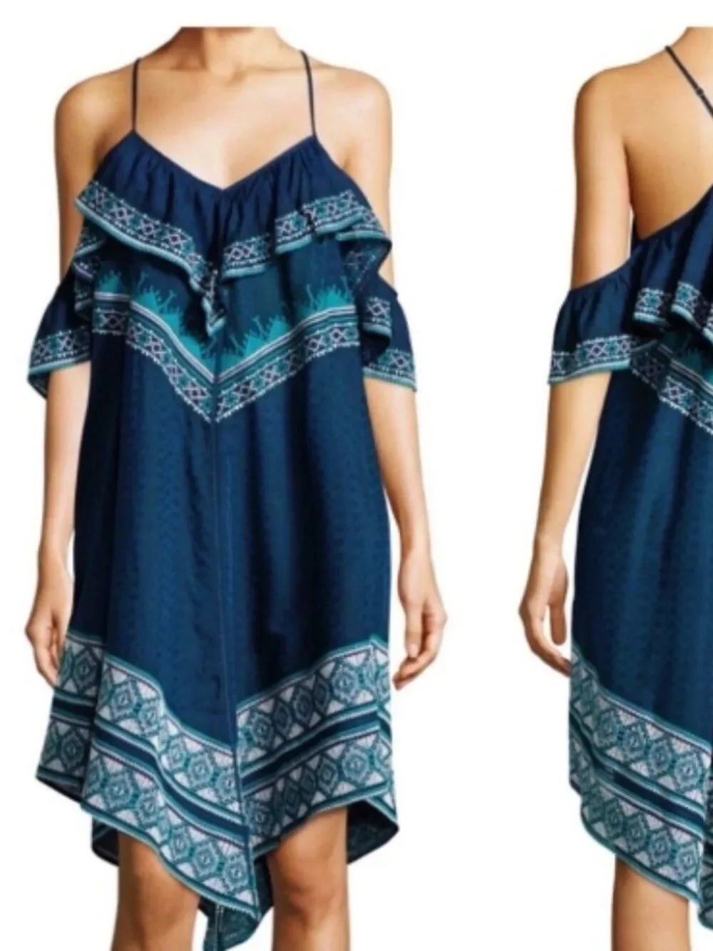 Like New! TRYB 100% Organic Corn Off Shoulder Embroidered Blue/Teal L